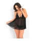 2PC MICRO MANAGE CHEMISE SET NEGRO CON TANGA