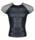 WETLOOK & MESH MENS CAMISETA MAGAS REJILLA - NEGRO