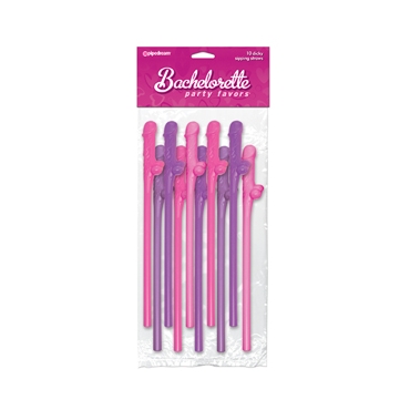 BACHELORETTE PAJITAS PENE ROSA-LILA 10 UDS