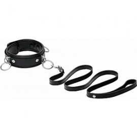 3 RING LEATHER COLLAR CON CUERDA NEGRA